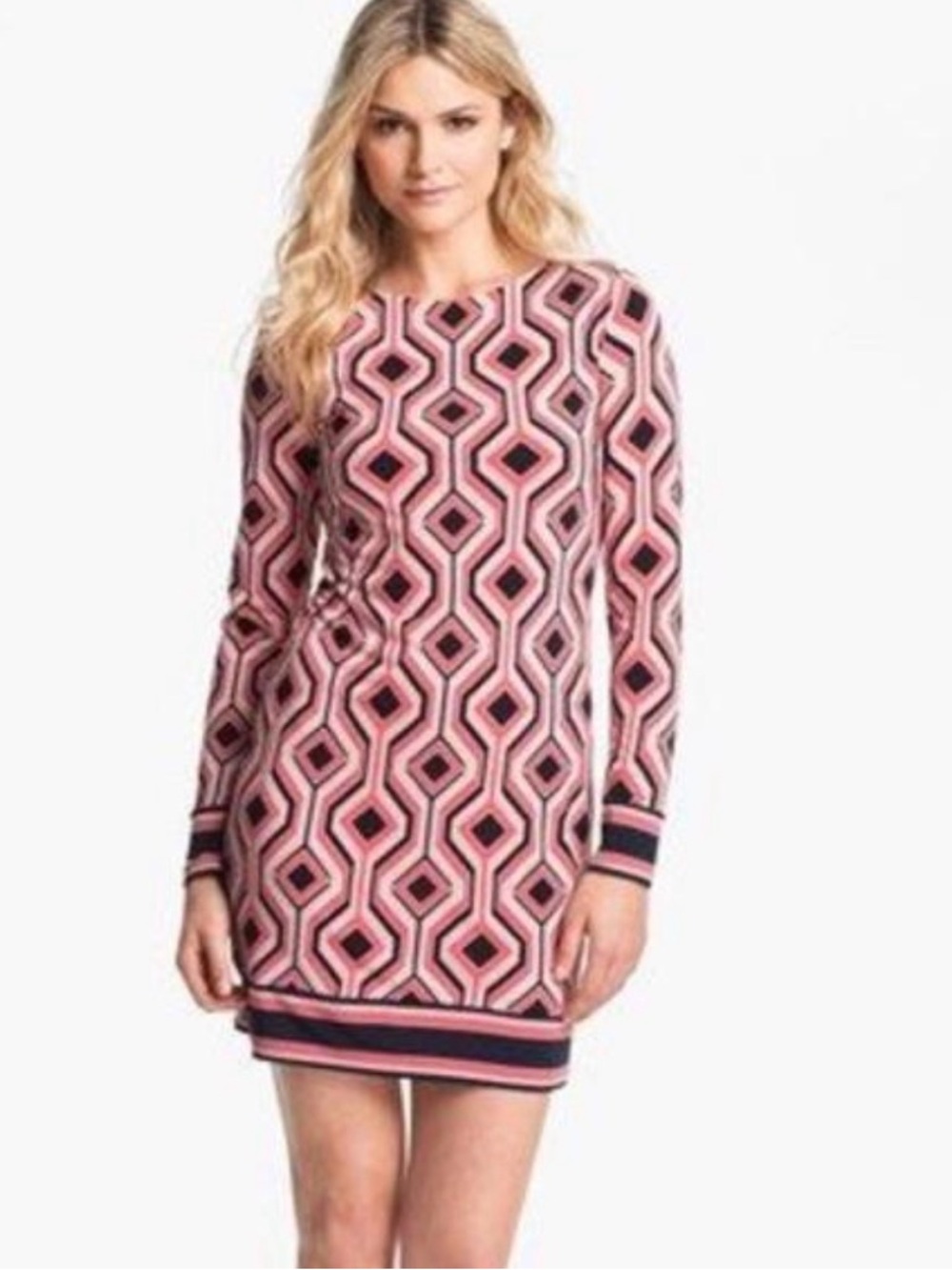 Michael Kors Pink Geometric Long-Sleeve Knit Dress